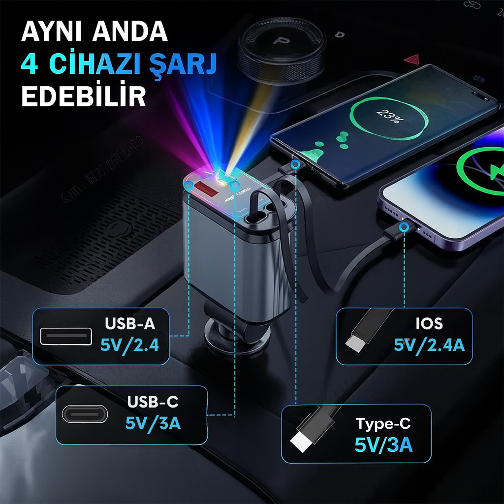 66W Projeksiyonlu Hızlı Araç Şarjı